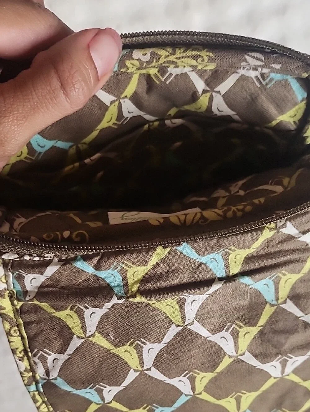 Vera Bradley Olive Green and Brown Quilted Crossbody with Floral Patchwork